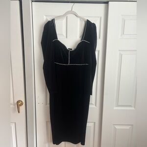 Eloquii Black Velvet Pearl Detail Dress